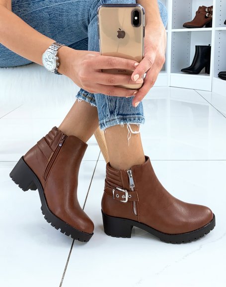 Camel low ankle boots