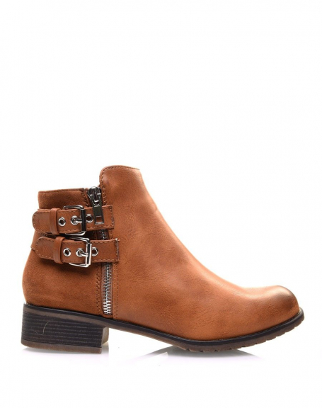 Camel low boots with silver straps