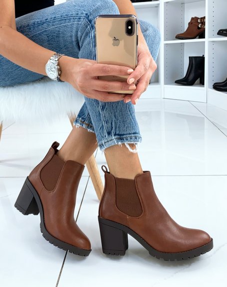 Camel low heel ankle boots