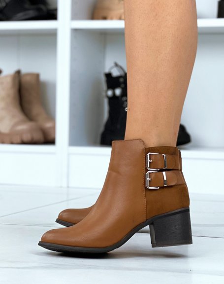 Camel low heeled ankle boots