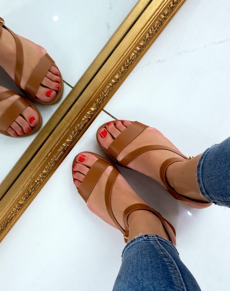 Camel sandals with asymmetrical straps