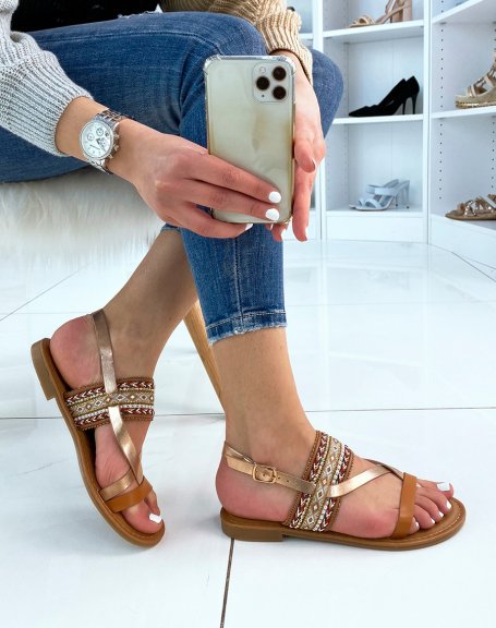 Camel sandals with braided details