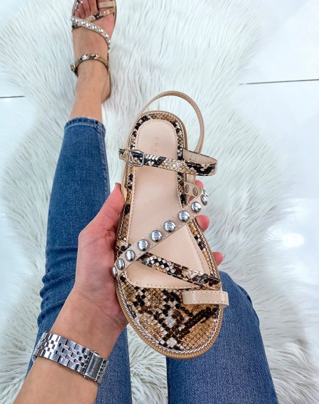 Camel sandals with studded detail