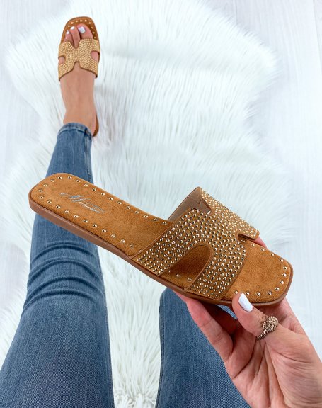 Camel studded mules