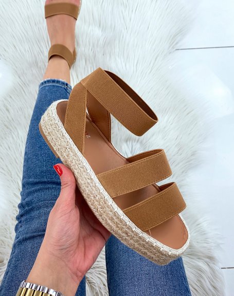 Camel wedge sandals with elastic straps