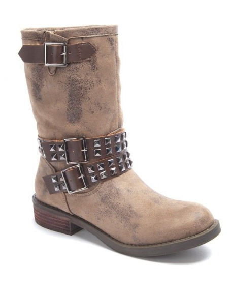 Chaussure femme Sinly: Botte clou vintage taupe