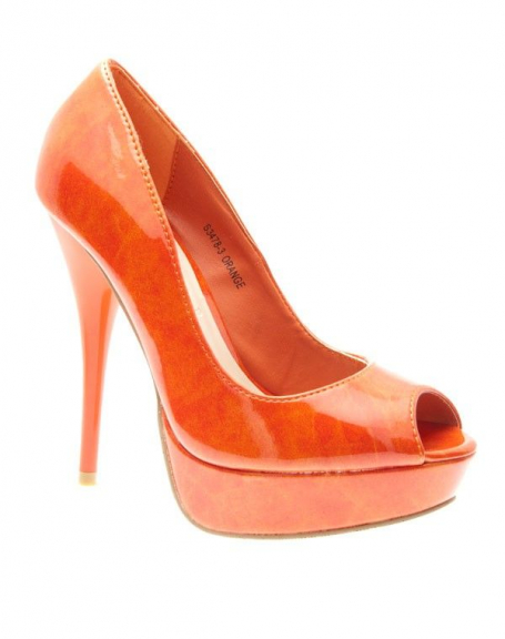 Chaussures femme Ideal: Escarpins ouverts vernis oranges
