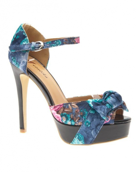 Chaussures femme Metalika: Escarpins fleuris bleu