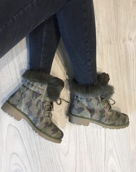Chaussures montantes  lacets & fourres camouflage 