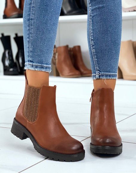 Chelsea boots camel  lastique  strass
