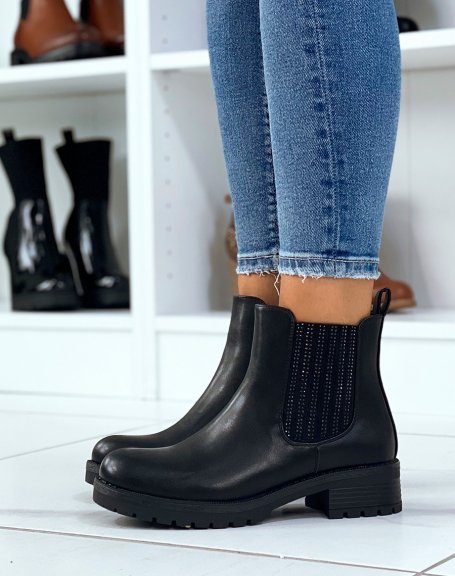 Chelsea boots noires  lastique  strass