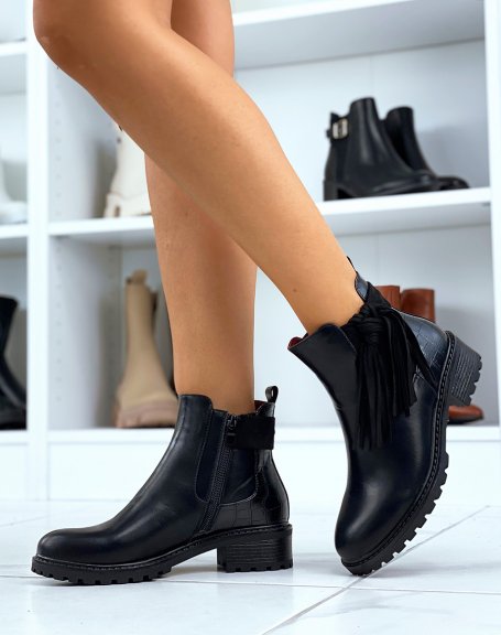 Chelsea boots noires bi-matire  frange