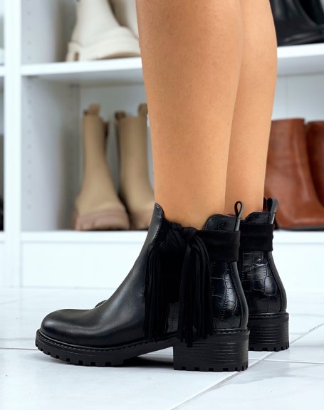 Chelsea boots noires bi-matire  frange