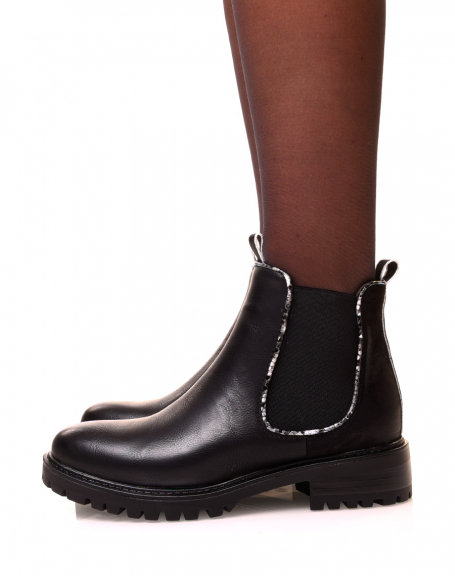 Chelsea boots noires bi-matires  dtails effet python