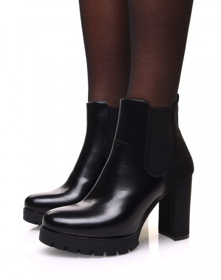 Chelsea boots noires bi matires  talons et plateforme crante