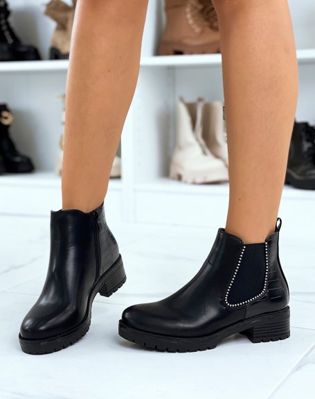 Chelsea boots noires effet croco talonnes  petits clous argents
