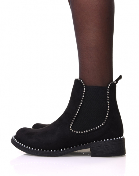 Chelsea boots noires en sudine  dtails perles