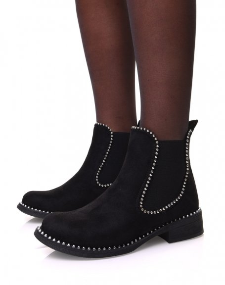 Chelsea boots noires en sudine  dtails perles