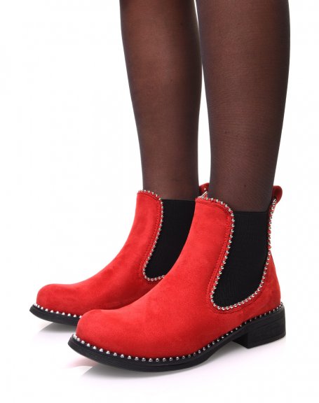 Chelsea boots rouges en sudine  dtails perles