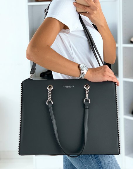 Dark gray tote handbag