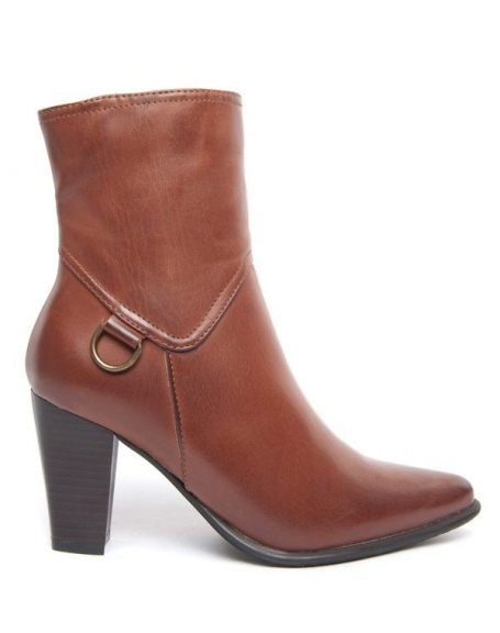 Dazawa women's shoe: brown ankle boot, pointed heel