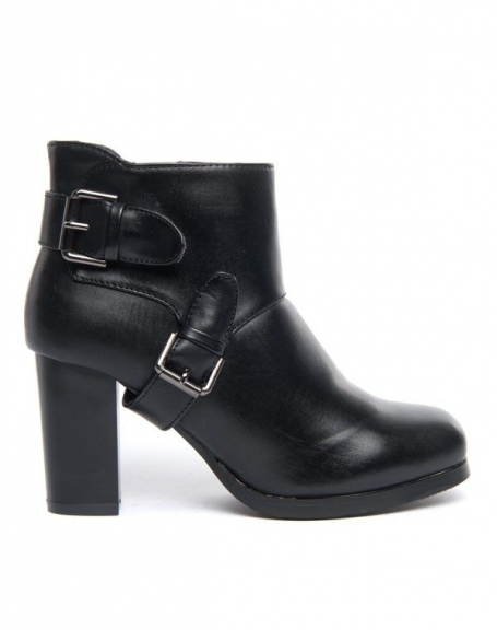 Dazawa women's shoes: black ankle boots with thick heels