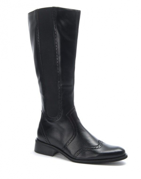 Dazawa women's shoes: Black elastic calf boot