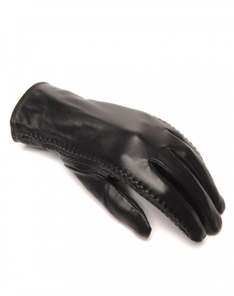 Embroidered black LuluCastagnette leather gloves