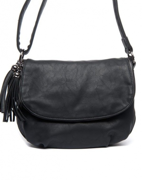 Flora & Co women's black flap bag with two tassels