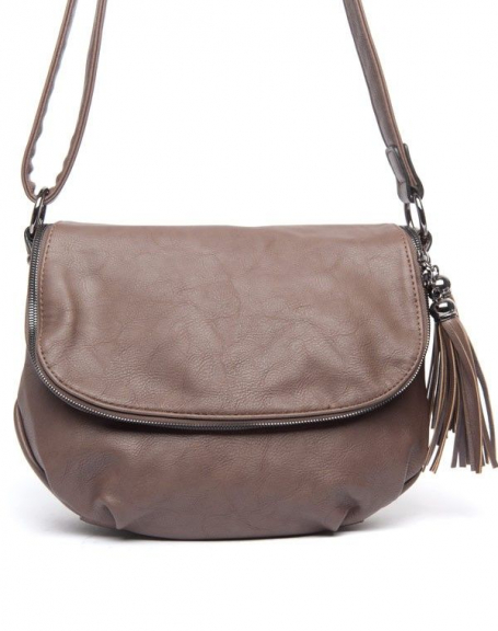 Flora & Co women's taupe flap bag with two tassels