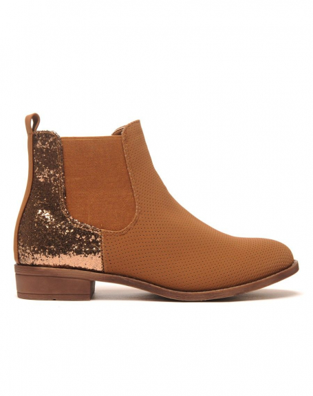 Glitter camel perforated Chelsea boots
