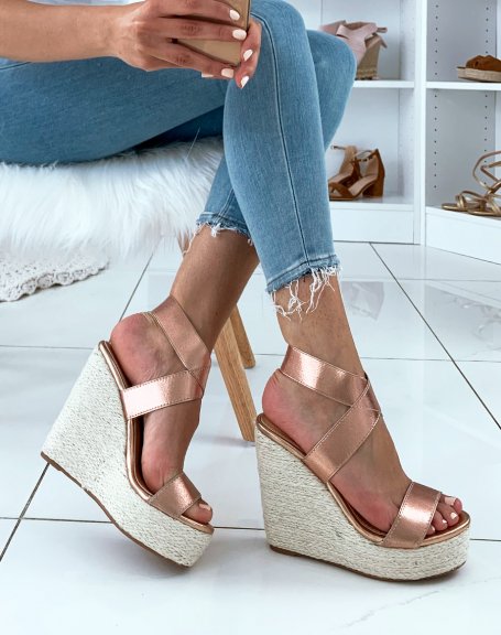 Gold metallic wedge heel sandals
