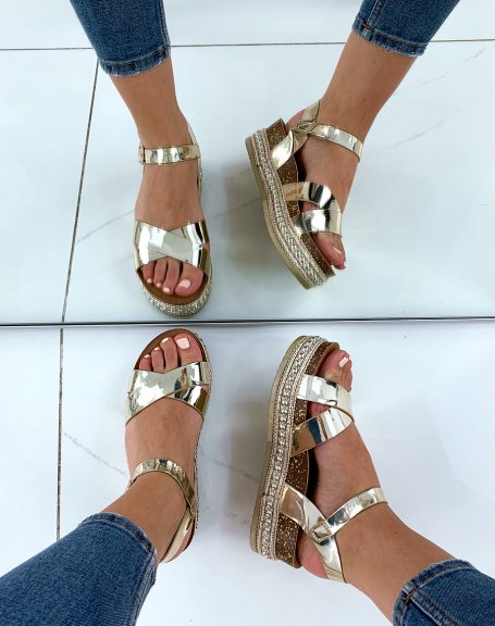 Gold wedge sandals