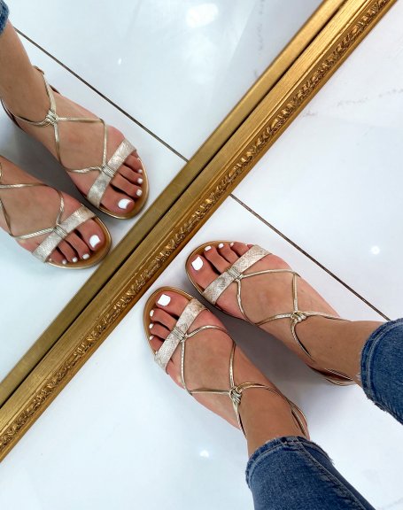 Golden and beige strappy sandals