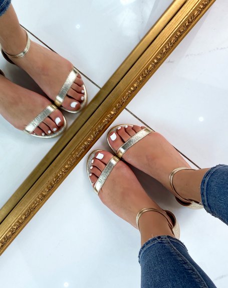 Golden flat sandals with thin straps
