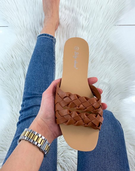 Golden mules with double braided straps