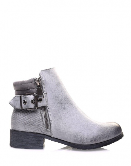 Gray ankle boots with heels and zippers