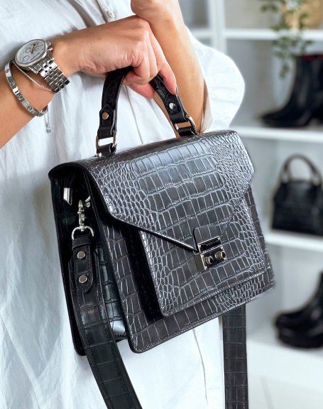 Gray croc-effect handbag