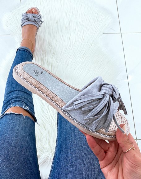 Gray espadrille-style mules with fringes
