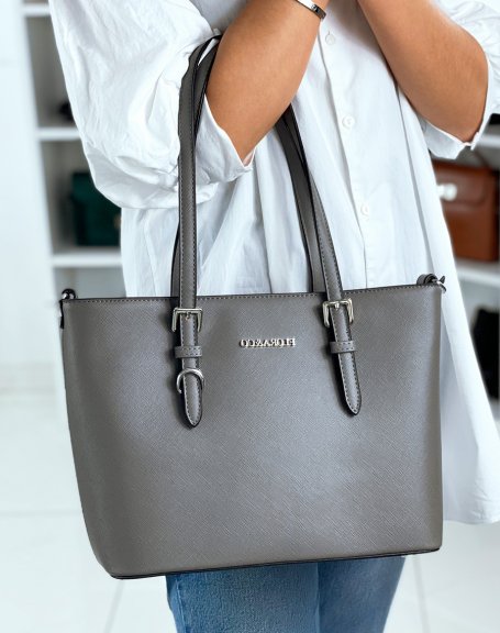 Gray faux leather handbag