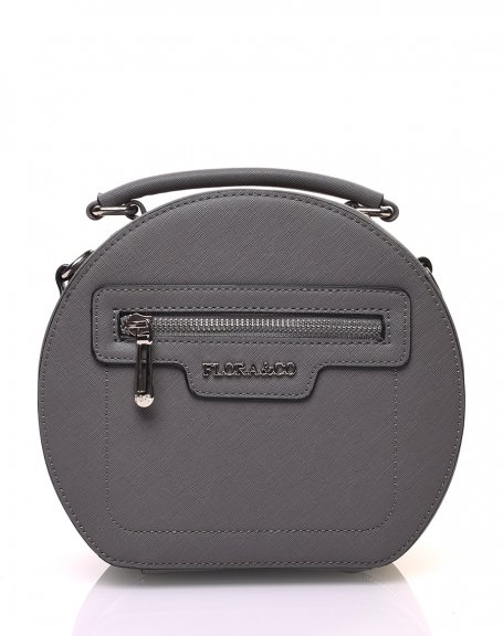 Gray round rigid briefcase type shoulder bag