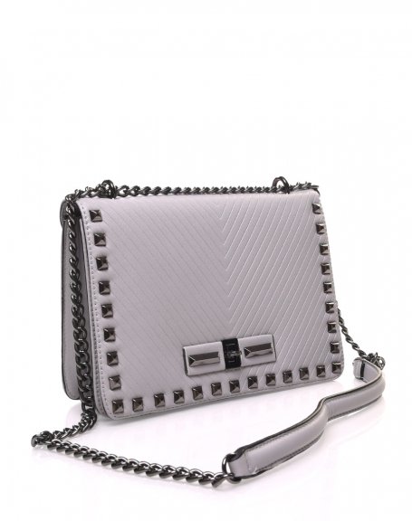 Gray studded shoulder bag with chain