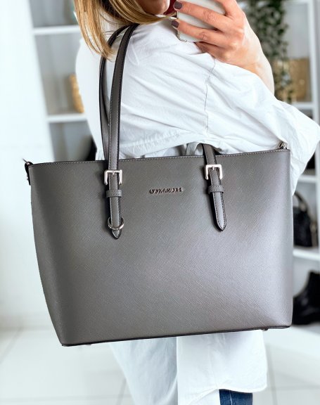 Gray tote bag in faux leather