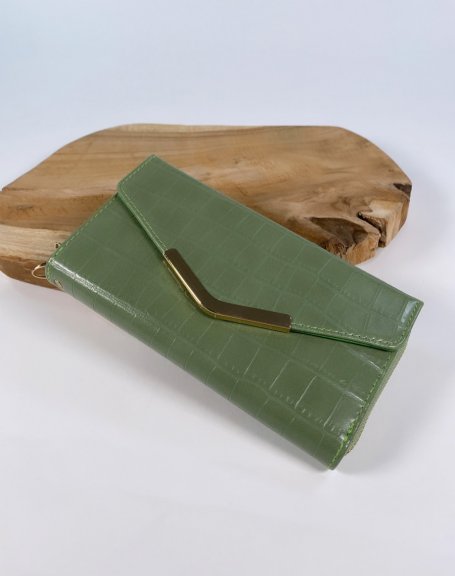 Green croc-effect wallet with gold detail
