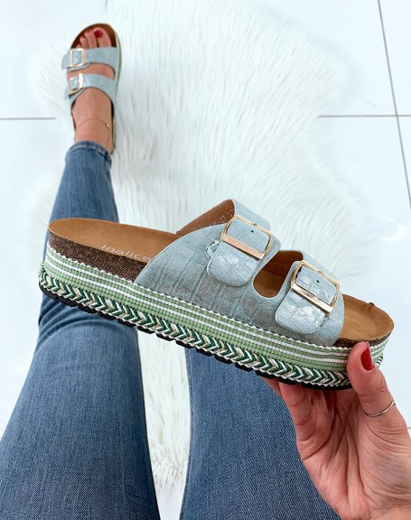 Green sandals with ethnic-style platform sole