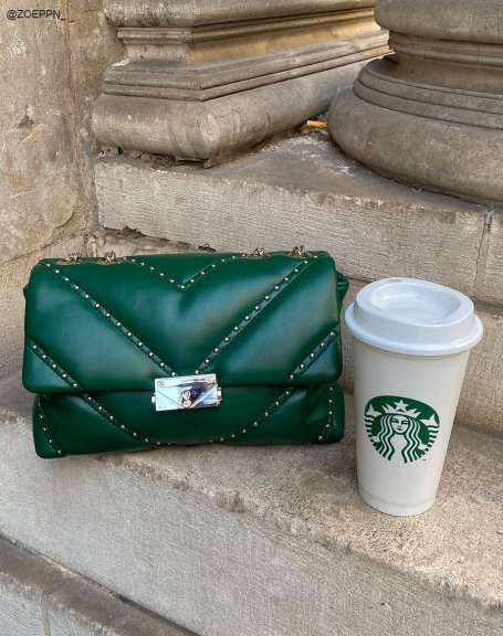 Green shoulder bag with silver studs