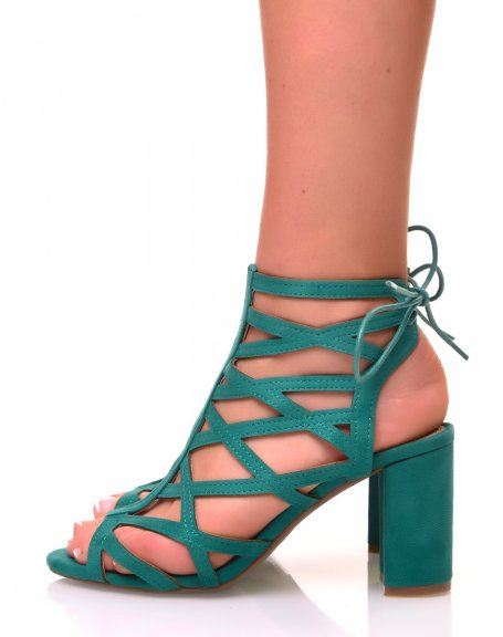 Green suedette block heel sandals