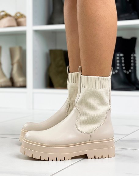 High beige sock boots