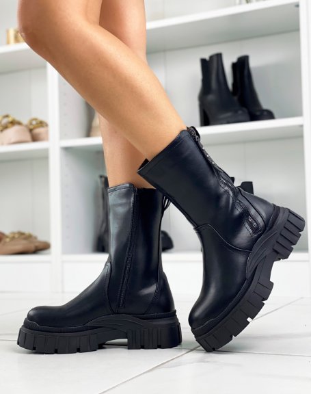 High black ankle boots with zip