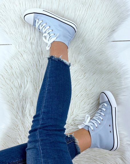 High-top sneakers in pastel blue lace-up canvas